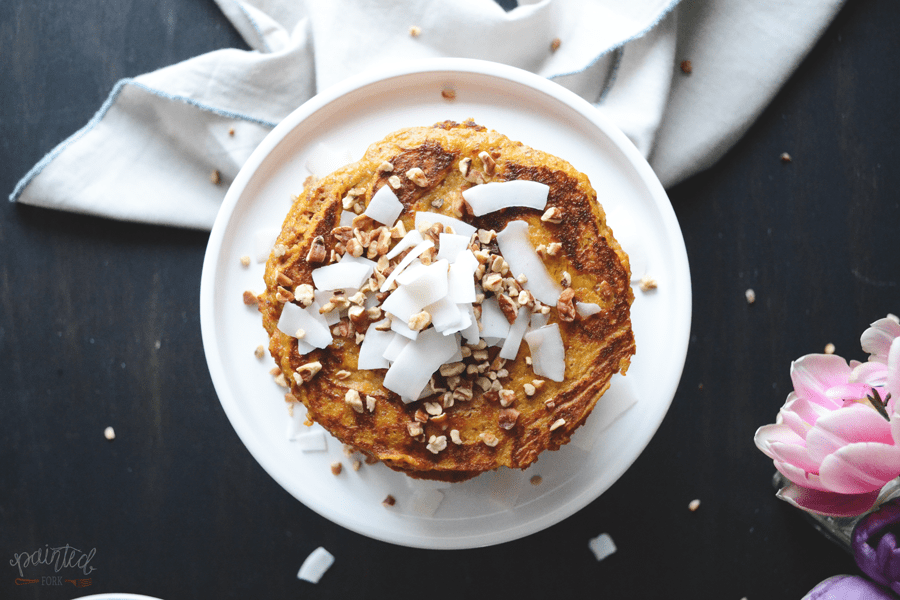 Healthy Pumpkin Pancakes recipe by PaintedFork.com (paleo/gluten free)