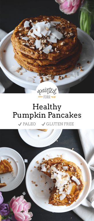 Healthy Pumpkin Pancakes recipe by PaintedFork.com (paleo/gluten free)