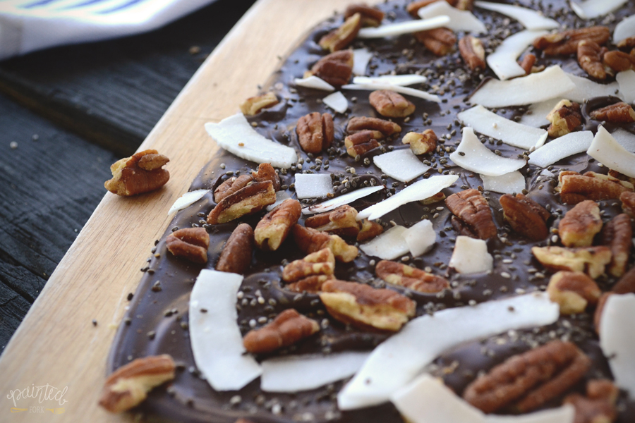 Coconut, Pecan, Chia & Himalayan Sea Salt Dark Chocolate Bark by Painted Fork