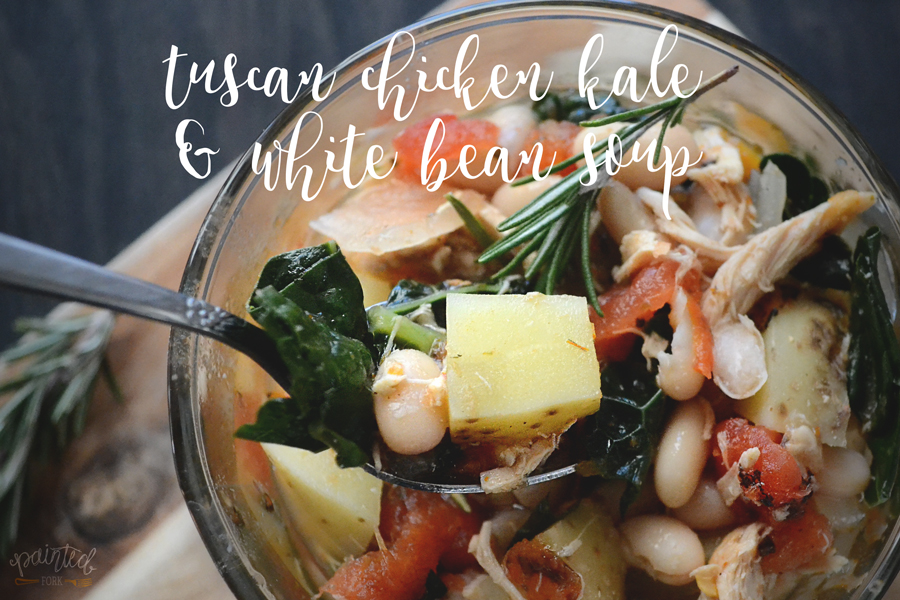 Tuscan Chicken, Kale & White Bean Soup by PaintedFork.com