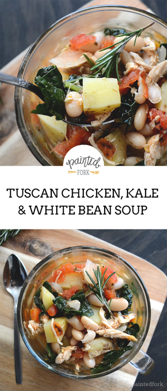 Tuscan Chicken, Kale & White Bean Soup by PaintedFork.com