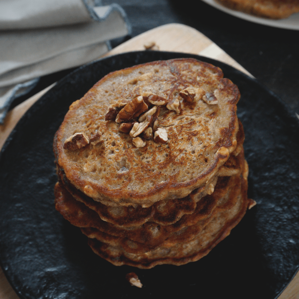 Banana Oat Pancakes recipe by PaintedFork.com | gluten free healthy pancake recipe